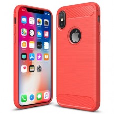 IPhone X Case Carbon Fibre Back Cover Case-RED  