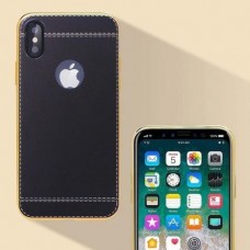 IPhone X Case Luxury Leather Back Cover Case-BLACK