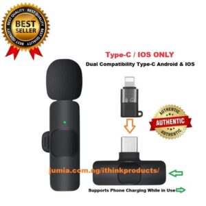 K9 Single Wireless Lapel Microphone Lavalier Mic TYPE-C Android IPhone + IOS Adapter