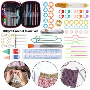 Crochet Hook Set 100pcs With Yarn Knitting Needles Sewing Crochet Kit + Storage Bag