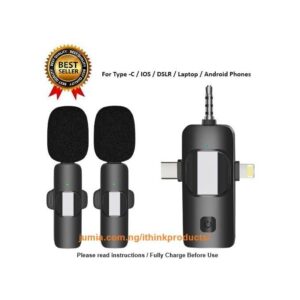 3-in-1 Dual Wireless Microphone Lavalier Lapel Mic TYPE-C IPhone Android Phones DSLR