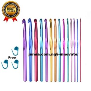Crochet Hook Set 14pcs Aluminium Crochet Hooks 2-10mm Knitting Needles + Stitch Markers