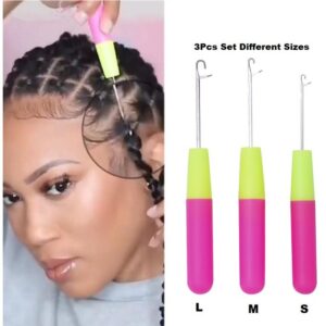 3Pcs Dreadlock Crochet Hook Set Dirty Braid Crochet Needle Wig Knitting Pink